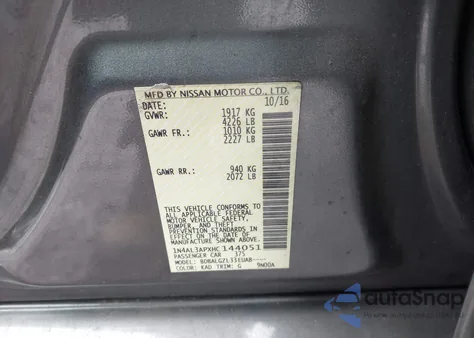 2017 Nissan Altima 2.5/2.5 S/2.5 Sl/2.5 Sr/2.5 Sv from USA, damaged, VIN 1N4AL3APXHC144051